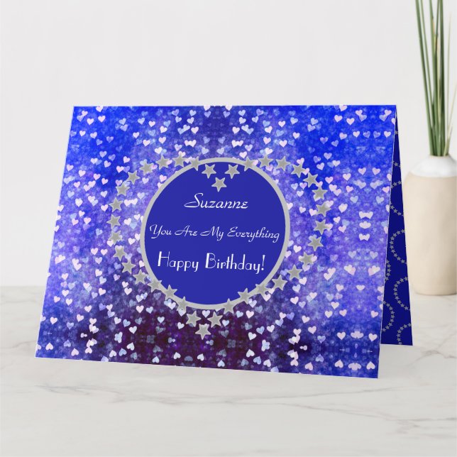 Tarjeta Cumpleaños Personalizado Bokeh Corazones Especiale (Anverso)