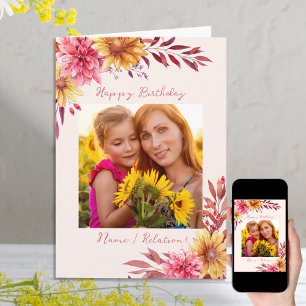 Tarjeta Cumpleaños personalizado con foto floral de otoño