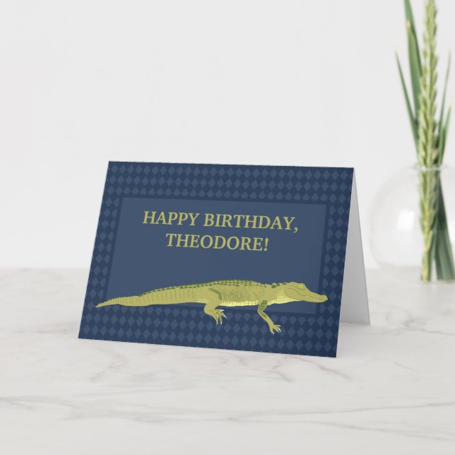 Tarjeta Cumpleaños Personalizado con Gráfico de Caimán Ver (Anverso)