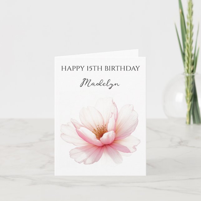 Tarjeta Cumpleaños Personalizado con Nombre y Edad Flor de (Anverso)