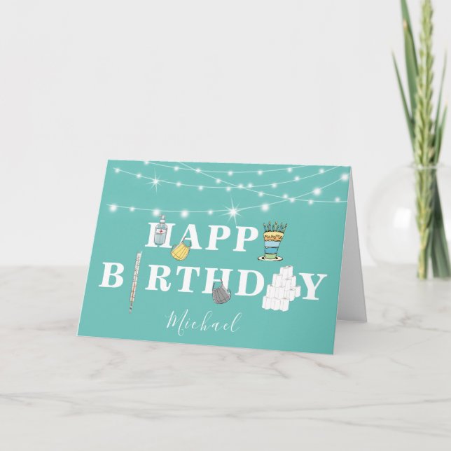 Tarjeta Cumpleaños personalizado con tema de Covid unisex (Anverso)