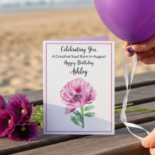 Tarjeta Cumpleaños personalizado de agosto feliz amapola m
