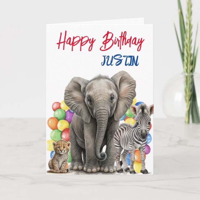 Tarjeta Cumpleaños personalizado de animales de la jungla  (Anverso)