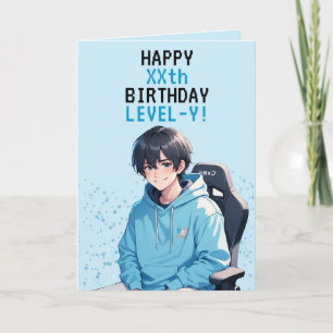 Tarjeta Cumpleaños Personalizado de Anime Blue Gamer