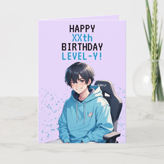 Tarjeta Cumpleaños personalizado de Anime Blue & Purple Ga (Anverso)