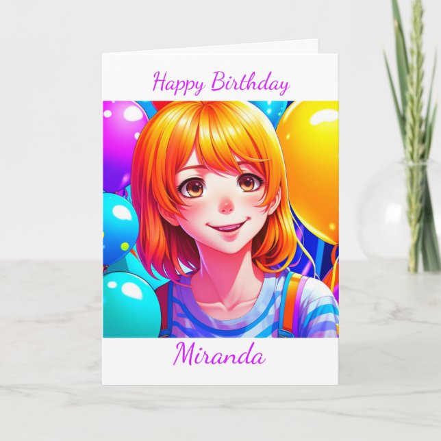 Tarjeta Cumpleaños personalizado de Anime Chica (Anverso)