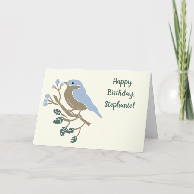 Tarjeta Cumpleaños personalizado de Bluebird y Blueberries (Anverso)