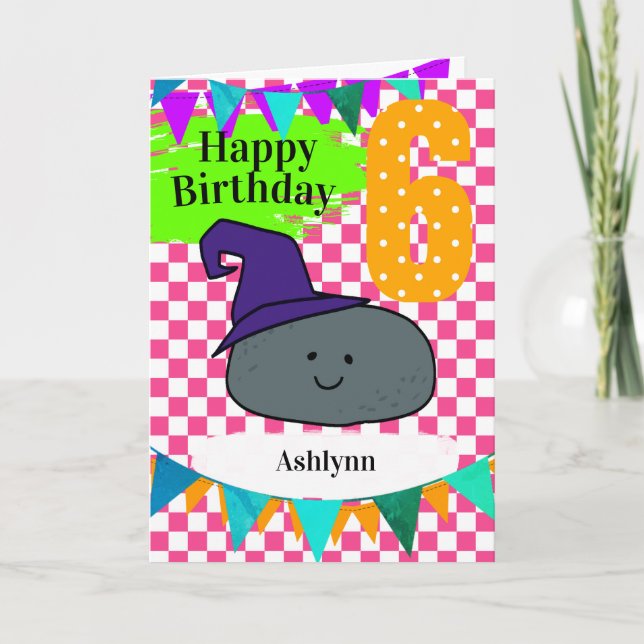 Tarjeta Cumpleaños personalizado de bruja de Halloween 6º (Anverso)