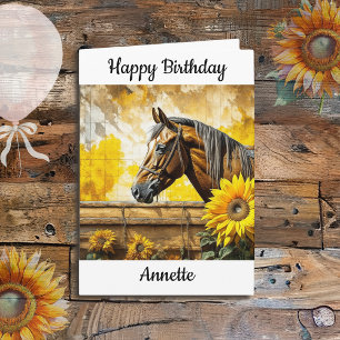 Tarjeta Cumpleaños personalizado de caballos y girasoles