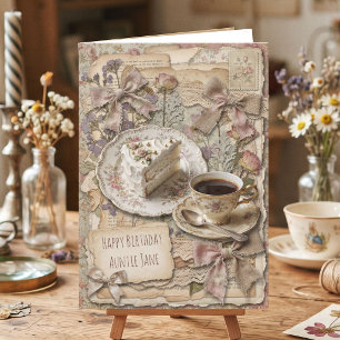 Tarjeta Cumpleaños personalizado de café y pastel Vintage