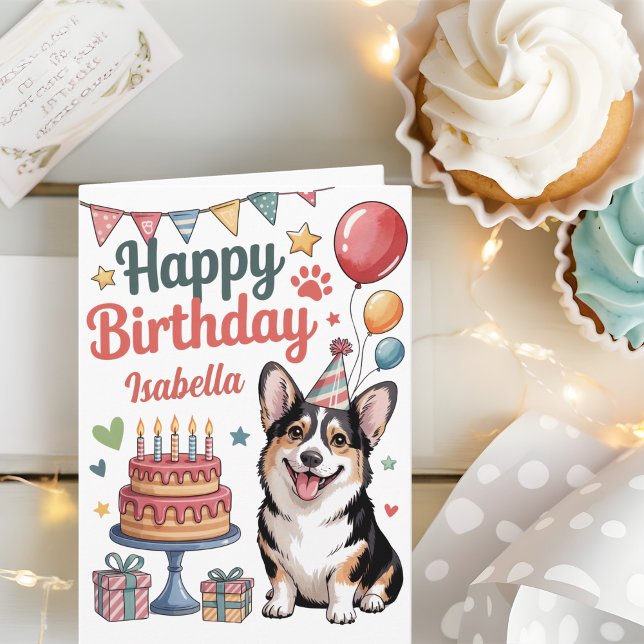 Tarjeta Cumpleaños personalizado de Cute Corgi (Subido por el creador)