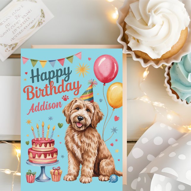 Tarjeta Cumpleaños personalizado de Cute Goldendoodle (Subido por el creador)