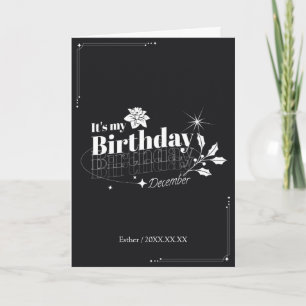 Tarjeta Cumpleaños Personalizado de Diciembre Floral Negro