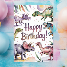 Tarjeta Cumpleaños personalizado de dinosaurio para niñas 