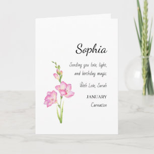 Tarjeta Cumpleaños Personalizado de Enero con Clavel
