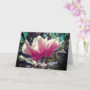 Tarjeta Cumpleaños personalizado de flor de magnolia rosa 