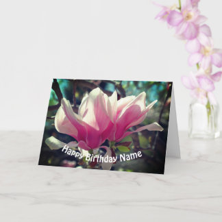 Tarjeta Cumpleaños personalizado de flor de magnolia rosa