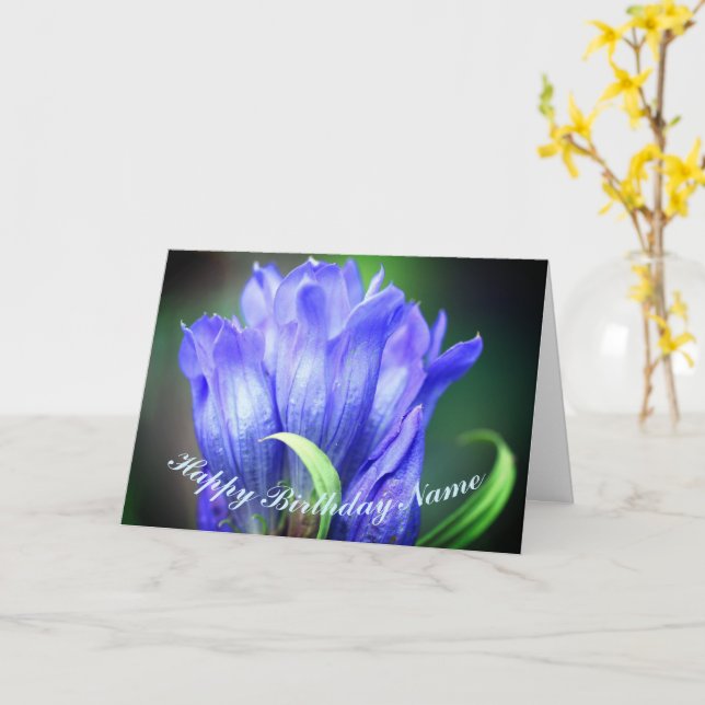 Tarjeta Cumpleaños Personalizado de Flor Gentiana Azul (flor amarilla)