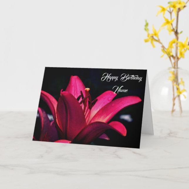 Tarjeta Cumpleaños Personalizado de Flor Lirio Rojo Intens (flor amarilla)