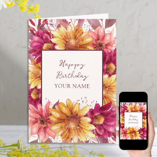 Tarjeta Cumpleaños Personalizado de Floral de Otoño