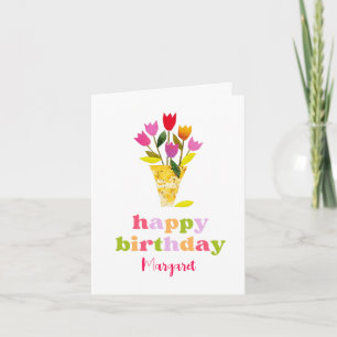 Tarjeta Cumpleaños personalizado de floral de tulipanes re
