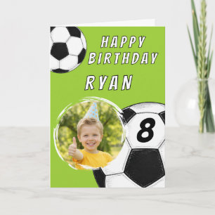 Tarjeta Cumpleaños Personalizado de Fútbol Verde para Niño