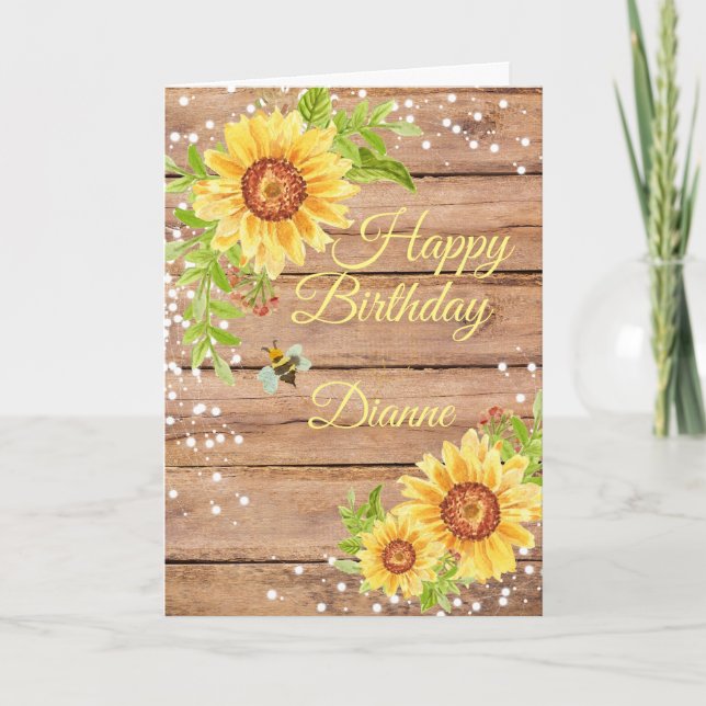 Tarjeta Cumpleaños Personalizado de Girasol Floral Rústico (Anverso)
