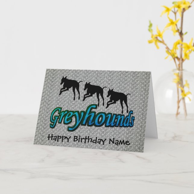 Tarjeta Cumpleaños personalizado de Greyhounds en ejecució (flor amarilla)