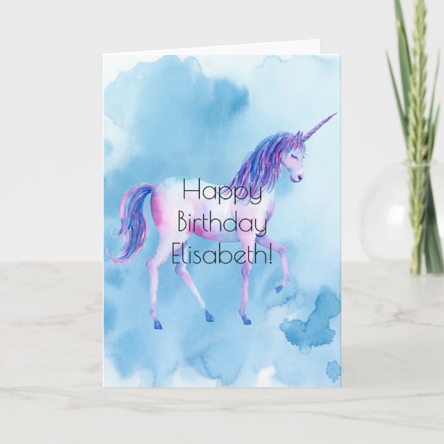 Tarjeta Cumpleaños Personalizado de la acuarela de Unicorn (Anverso)