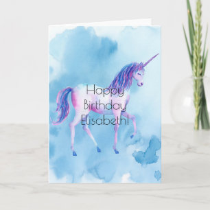 Tarjeta Cumpleaños Personalizado de la acuarela de Unicorn