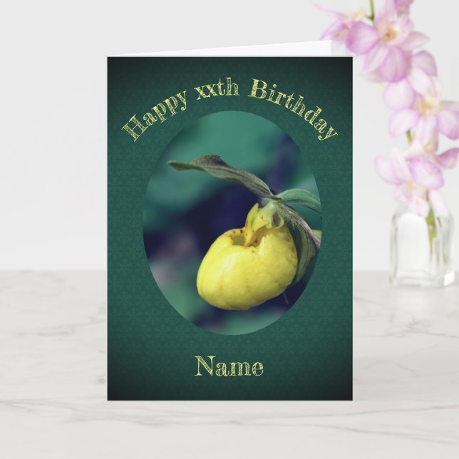 Tarjeta Cumpleaños personalizado de la dama amarilla Slipp (Orquídea)