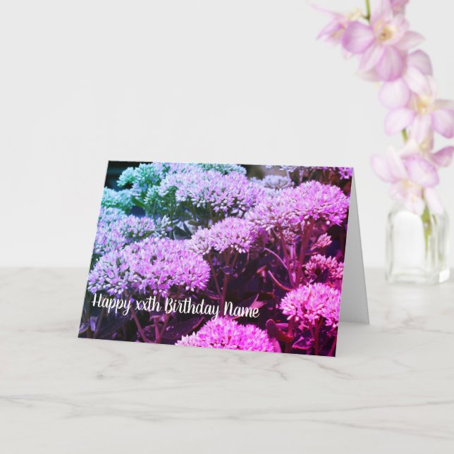 Tarjeta Cumpleaños Personalizado de la Flor Arcoiris Sedum (Orquídea)