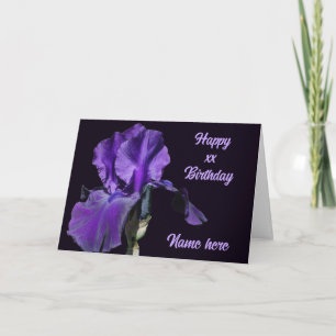 Tarjeta Cumpleaños Personalizado de la Flor Iris Púrpura