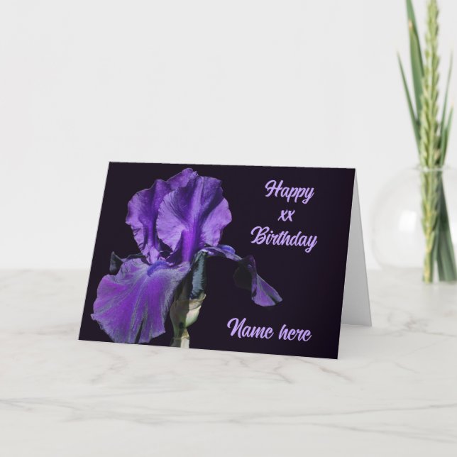 Tarjeta Cumpleaños Personalizado de la Flor Iris Púrpura (Anverso)