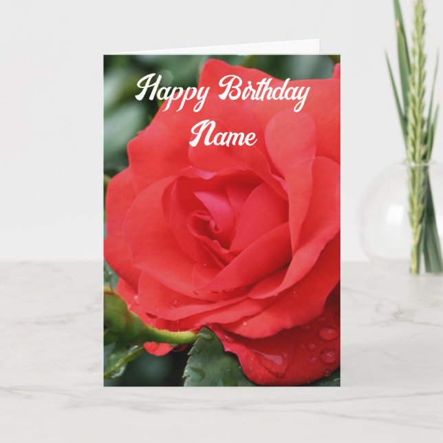 Tarjeta Cumpleaños personalizado de la flor rosa roja (Anverso)