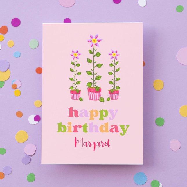 Tarjeta Cumpleaños personalizado de la floración color ros (This boho pink birthday card makes the guest of honor smile!)