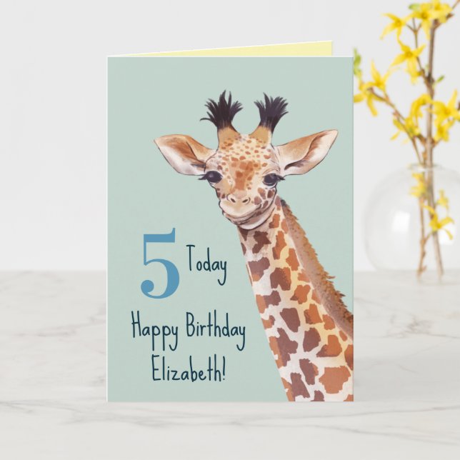 Tarjeta Cumpleaños personalizado de la jirafa de bebé (flor amarilla)