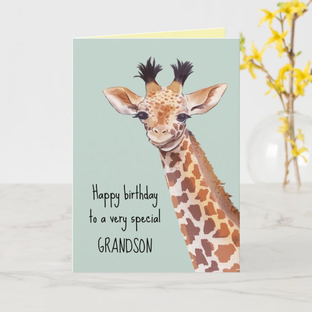 Tarjeta Cumpleaños personalizado de la jirafa de bebé (flor amarilla)