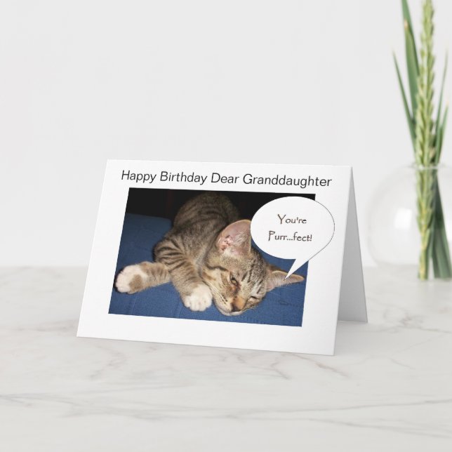 Tarjeta Cumpleaños personalizado de la nieta del gato Tabb (Anverso)
