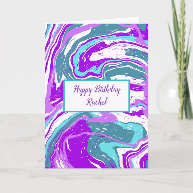 Tarjeta Cumpleaños personalizado de morado y mármol Verde  (Anverso)