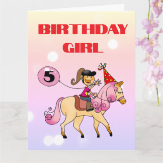 Tarjeta Cumpleaños personalizado de niña con pony 5 años