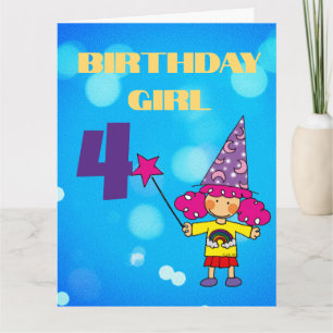 Tarjeta Cumpleaños personalizado de niña de 4 años con mag