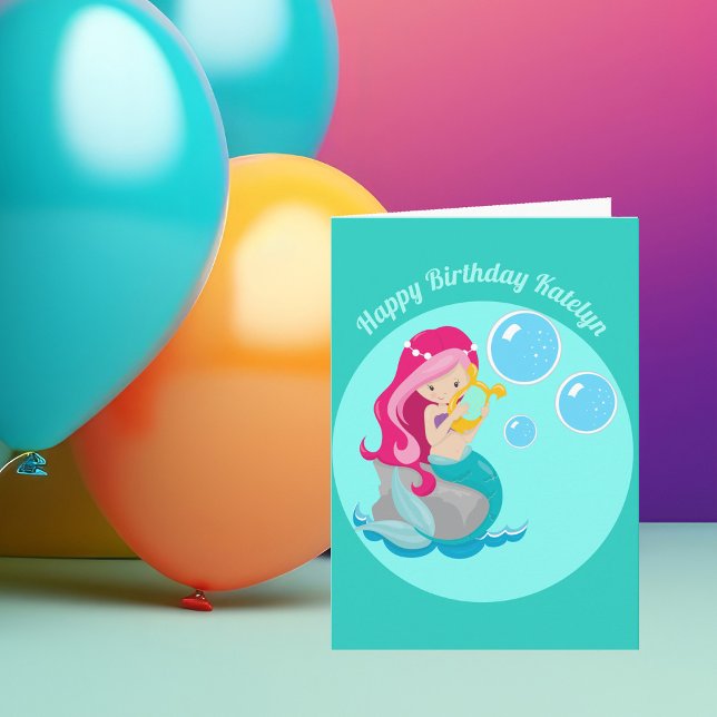 Tarjeta Cumpleaños personalizado de niña sirena linda para (Subido por el creador)