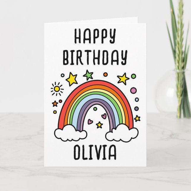 Tarjeta Cumpleaños personalizado de niñas arcoíris caprich (Anverso)