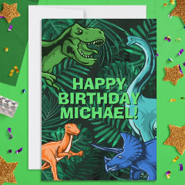 Tarjeta Cumpleaños Personalizado de Niños Jurásicos Dino D