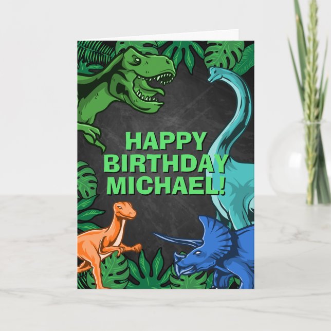 Tarjeta Cumpleaños Personalizado de Niños Jurásicos Dino D (Anverso)