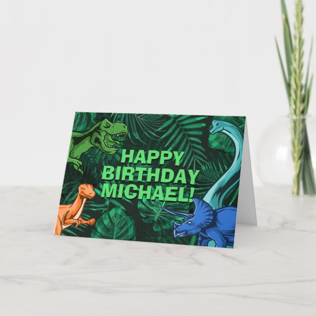 Tarjeta Cumpleaños Personalizado de Niños Jurásicos Dino D (Anverso)