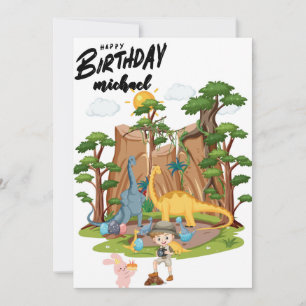Tarjeta Cumpleaños Personalizado de Niños Jurásicos Dino D
