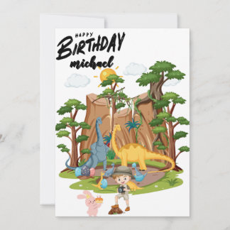 Tarjeta Cumpleaños Personalizado de Niños Jurásicos Dino D