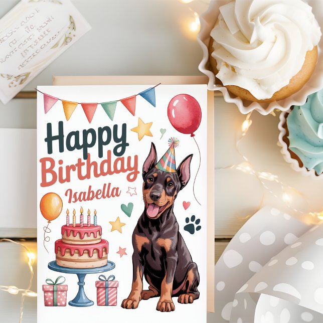 Tarjeta Cumpleaños personalizado de perro Doberman lindo (Subido por el creador)